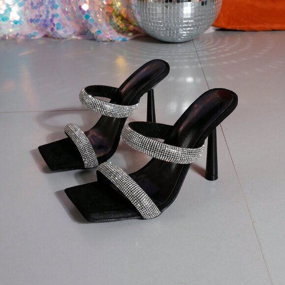 Black Sexy Women's Square Toe Sweet High Heel Sandals - Picture 6 of 7